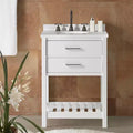 Meuble-lavabo de salle de bain en bois massif 24" avec étagère - Blanc, tiroir à fermeture amortie