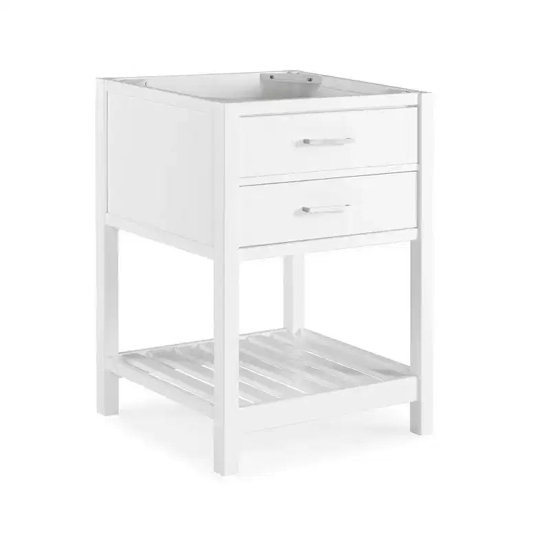 Meuble-lavabo de salle de bain en bois massif 24" avec étagère - Blanc, tiroir à fermeture amortie