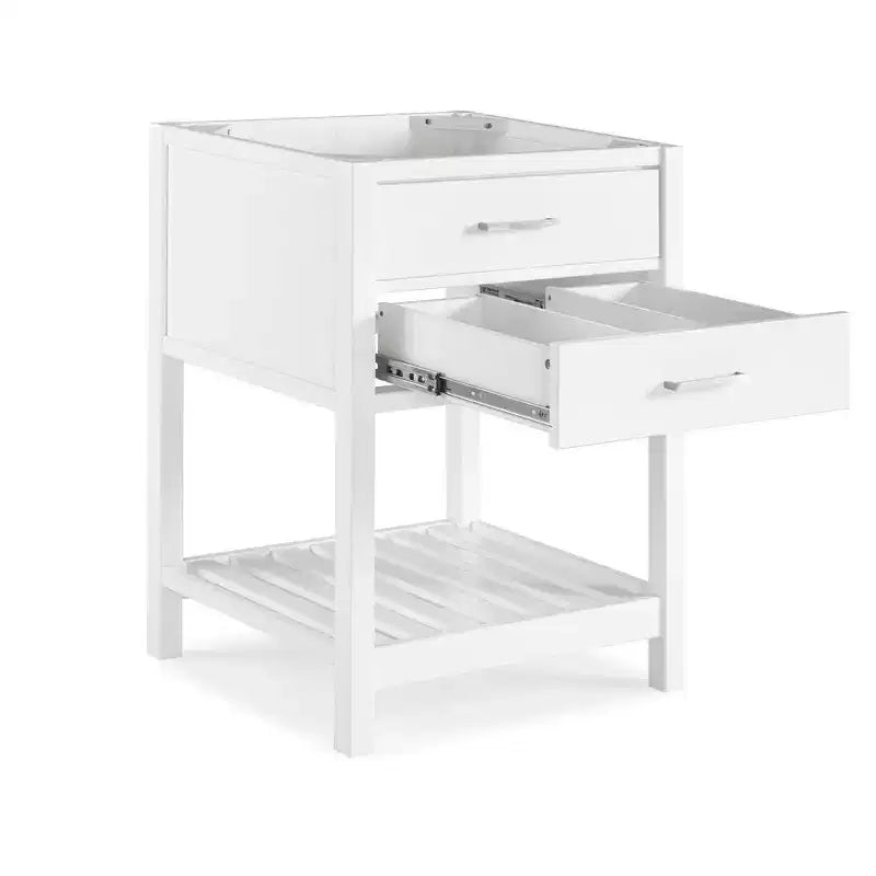 Meuble-lavabo de salle de bain en bois massif 24" avec étagère - Blanc, tiroir à fermeture amortie