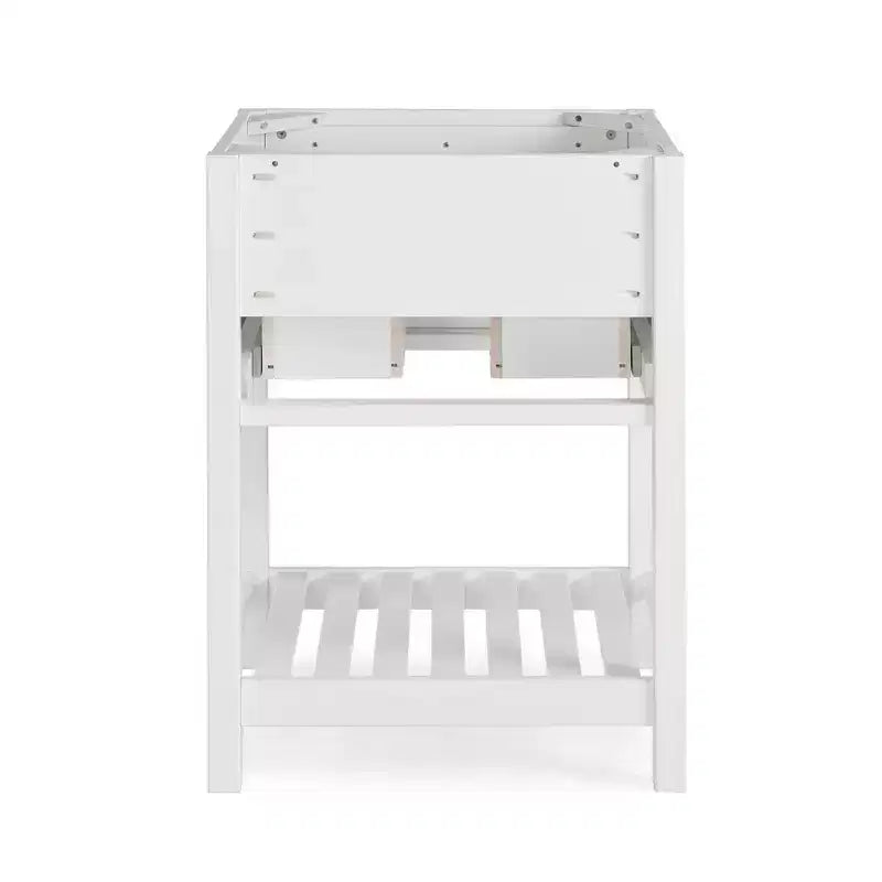 Meuble-lavabo de salle de bain en bois massif 24" avec étagère - Blanc, tiroir à fermeture amortie