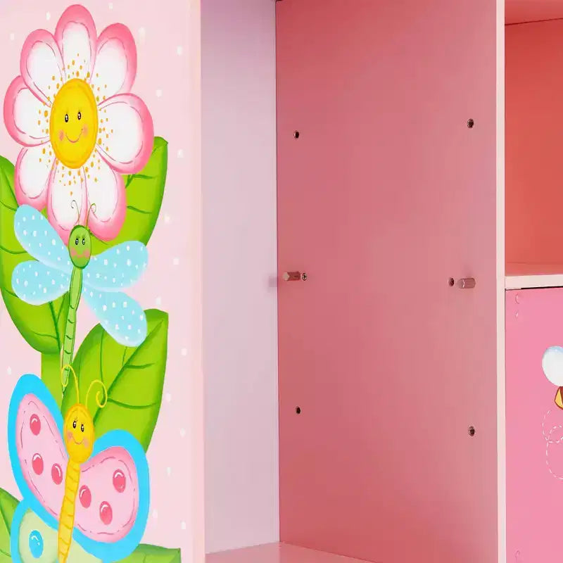 Étagère à Livres Modulable 3x3 pour Enfants avec Porte - Jardin Magique Rose, 9 Compartiments