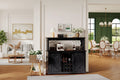 55 Inch Coffee Bar Cabinet with Sliding Barn Door, Display Lighting Design and Multi-Function Hub, Wine Glass Rack Storage for Dining Room