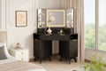 48 Fluted Makeup Vanity, Corner Vanity Desk with 3 Mirrors, Tempered Glass Top, 3 Drawers, 2 Cabinets & 2 Shelf Rack for Bedroom, Dressing Room