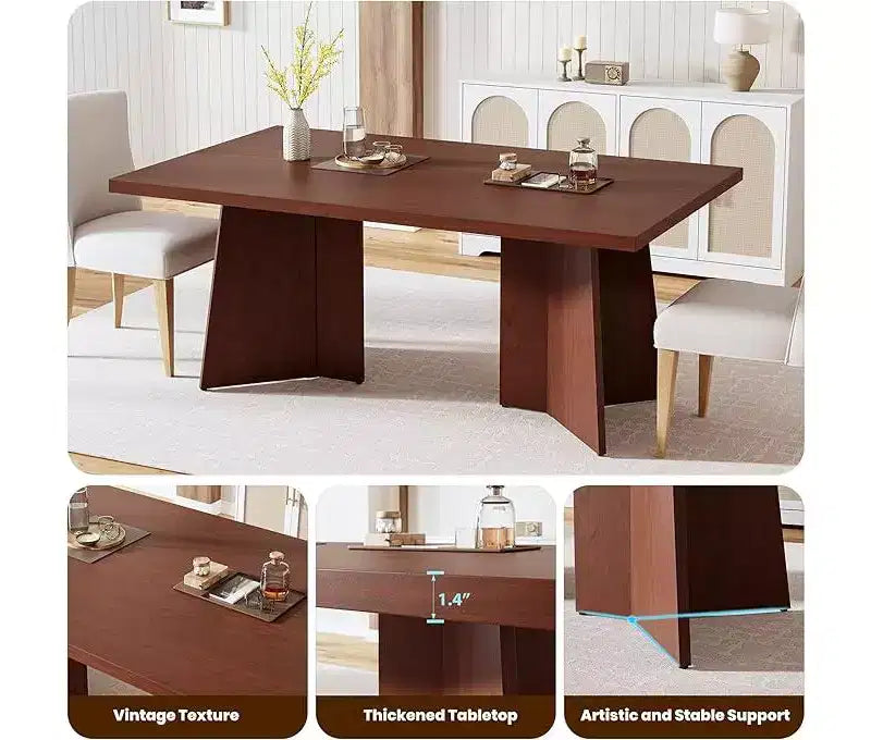 Table à manger pour 6 à 8 personnes - Grande table de cuisine moderne de 160 cm avec plateau spacieux et pieds piédestal robustes, table de dîner pour la cuisine