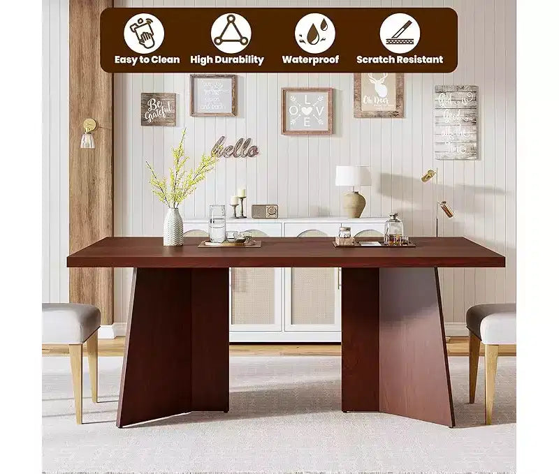 Table à manger pour 6 à 8 personnes - Grande table de cuisine moderne de 160 cm avec plateau spacieux et pieds piédestal robustes, table de dîner pour la cuisine