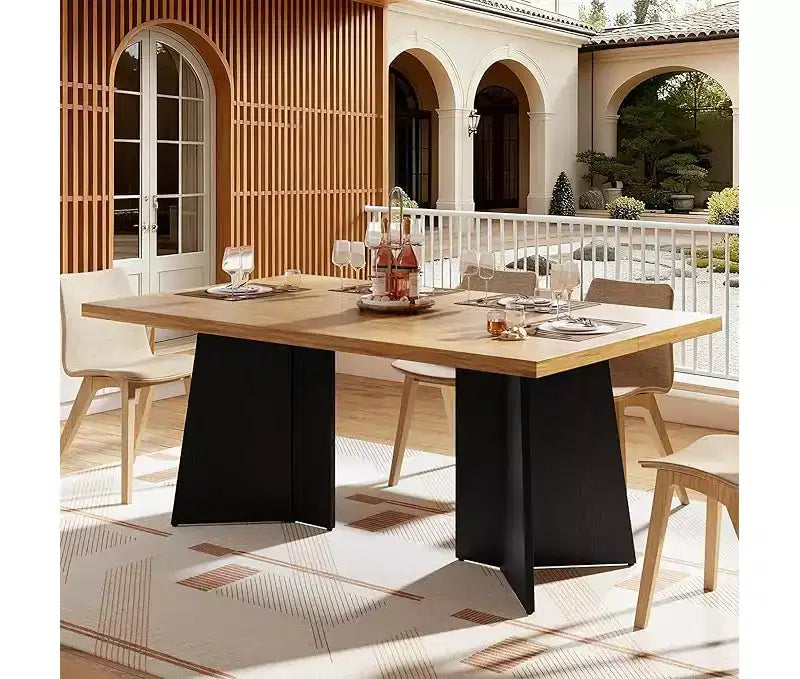Table à manger pour 6 à 8 personnes - Grande table de cuisine moderne de 160 cm avec plateau spacieux et pieds piédestal robustes, table de dîner pour la cuisine