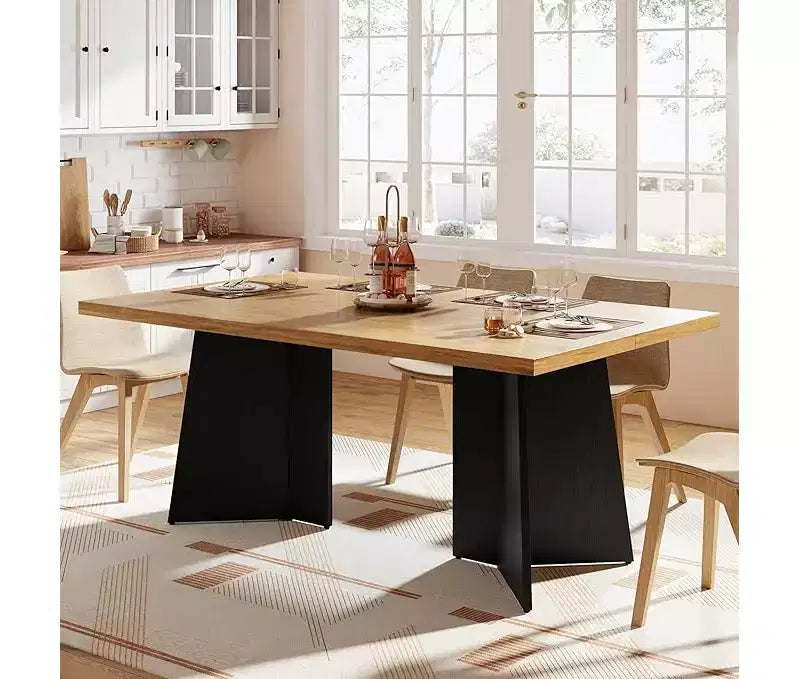 Table à manger pour 6 à 8 personnes - Grande table de cuisine moderne de 160 cm avec plateau spacieux et pieds piédestal robustes, table de dîner pour la cuisine