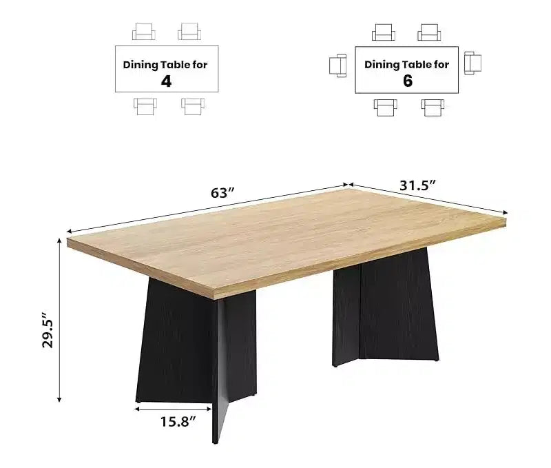 Table à manger pour 6 à 8 personnes - Grande table de cuisine moderne de 160 cm avec plateau spacieux et pieds piédestal robustes, table de dîner pour la cuisine