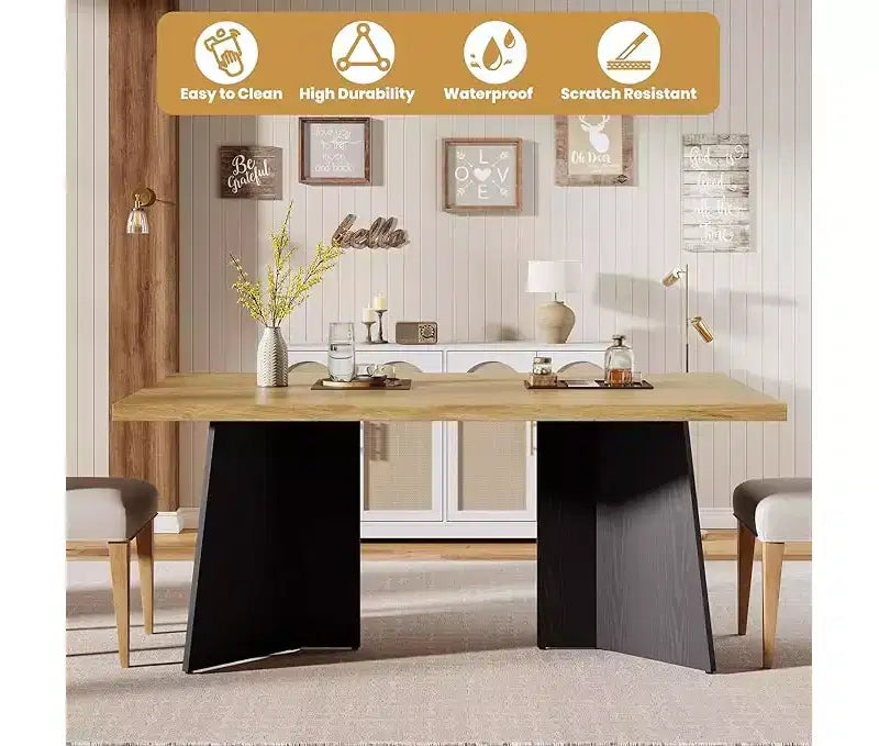 Table à manger pour 6 à 8 personnes - Grande table de cuisine moderne de 160 cm avec plateau spacieux et pieds piédestal robustes, table de dîner pour la cuisine