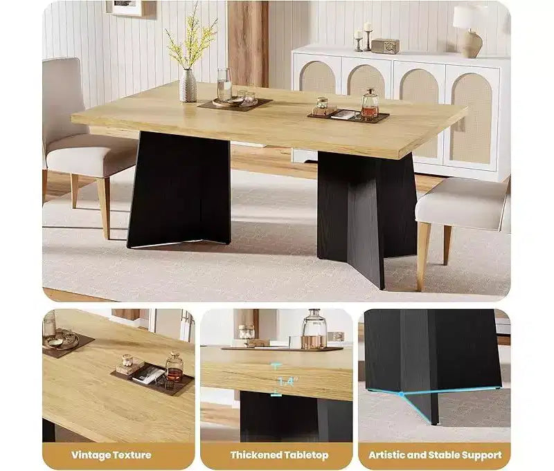 Table à manger pour 6 à 8 personnes - Grande table de cuisine moderne de 160 cm avec plateau spacieux et pieds piédestal robustes, table de dîner pour la cuisine