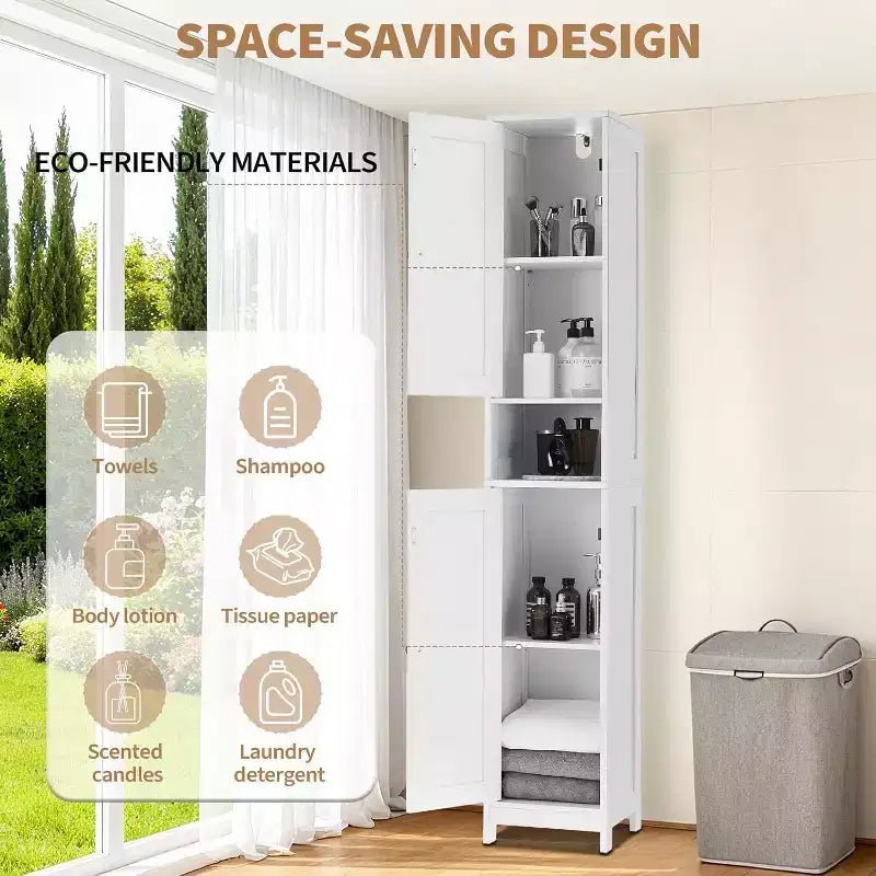 Meuble de rangement haut et étroit pour salle de bain, organiseur sur pied de 170 cm avec étagère réglable, conception résistante à l'eau pour cuisine, couloir, salle de bain