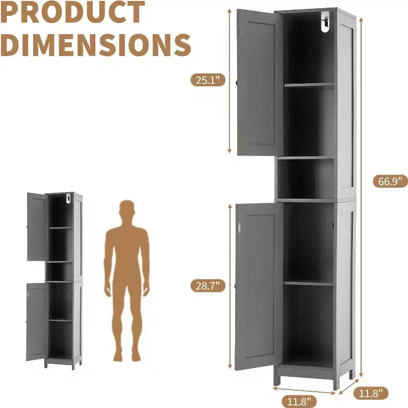 Meuble de rangement haut et étroit pour salle de bain, organiseur sur pied de 170 cm avec étagère réglable, conception résistante à l'eau pour cuisine, couloir, salle de bain