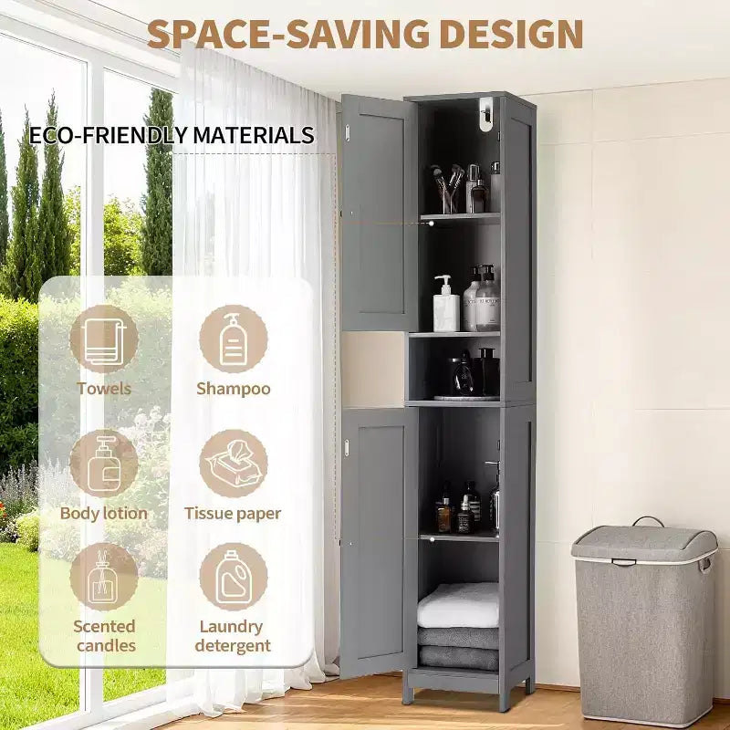 Meuble de rangement haut et étroit pour salle de bain, organiseur sur pied de 170 cm avec étagère réglable, conception résistante à l'eau pour cuisine, couloir, salle de bain
