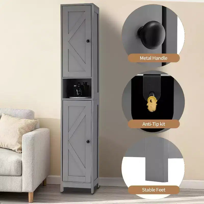 Meuble de rangement haut et étroit pour salle de bain, organiseur sur pied de 170 cm avec étagère réglable, conception résistante à l'eau pour cuisine, couloir, salle de bain