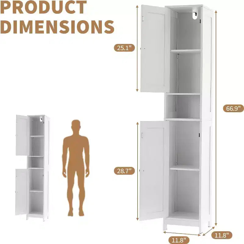 Meuble de rangement haut et étroit pour salle de bain, organiseur sur pied de 170 cm avec étagère réglable, conception résistante à l'eau pour cuisine, couloir, salle de bain