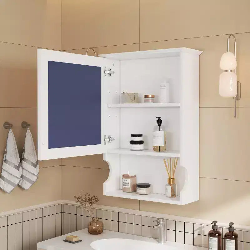 Meuble de salle de bain mural 50 cm avec miroir et porte de rangement - Design en MDF demi-lune