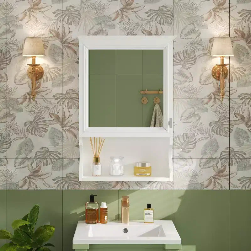 Meuble de salle de bain mural 50 cm avec miroir et porte de rangement - Design en MDF demi-lune