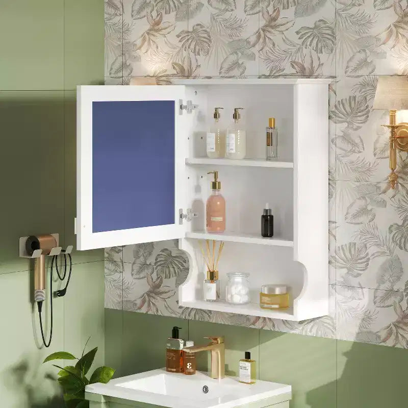 Meuble de salle de bain mural 50 cm avec miroir et porte de rangement - Design en MDF demi-lune