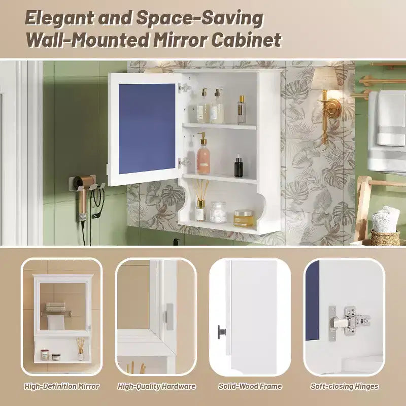 Meuble de salle de bain mural 50 cm avec miroir et porte de rangement - Design en MDF demi-lune