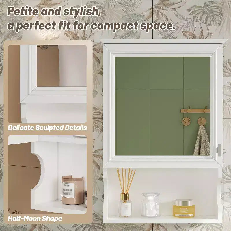 Meuble de salle de bain mural 50 cm avec miroir et porte de rangement - Design en MDF demi-lune