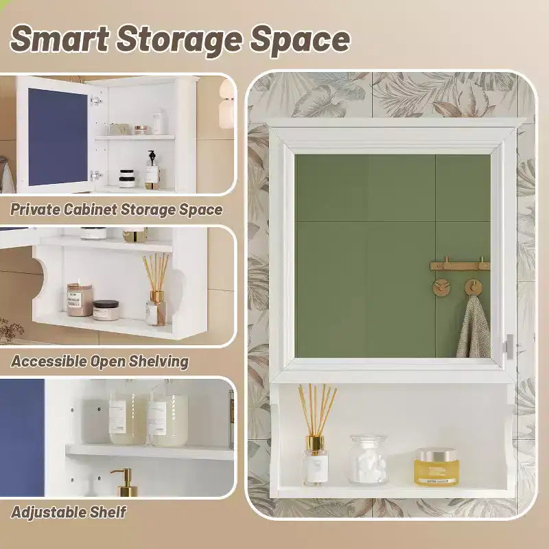 Meuble de salle de bain mural 50 cm avec miroir et porte de rangement - Design en MDF demi-lune