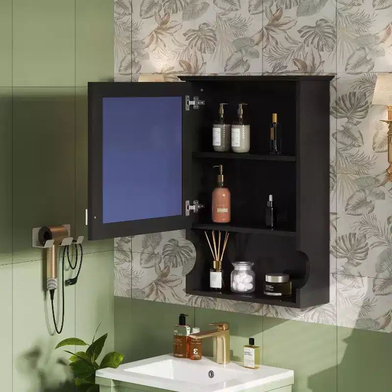 Meuble de salle de bain mural 50 cm avec miroir et porte de rangement - Design en MDF demi-lune