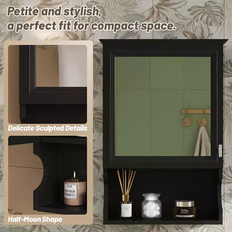 Meuble de salle de bain mural 50 cm avec miroir et porte de rangement - Design en MDF demi-lune