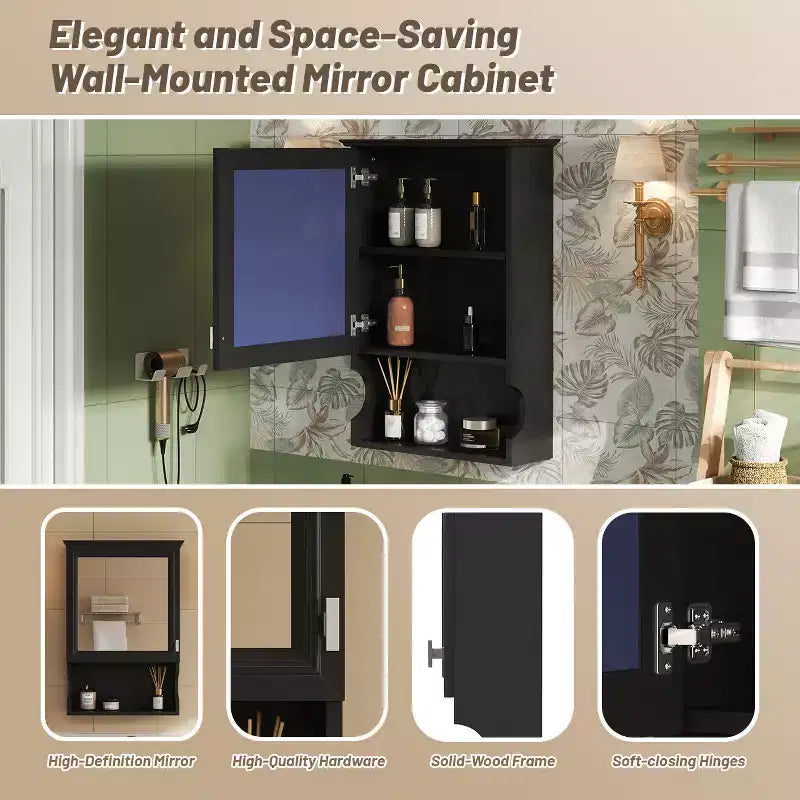 Meuble de salle de bain mural 50 cm avec miroir et porte de rangement - Design en MDF demi-lune