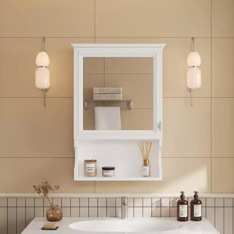 Meuble de salle de bain mural 50 cm avec miroir et porte de rangement - Design en MDF demi-lune