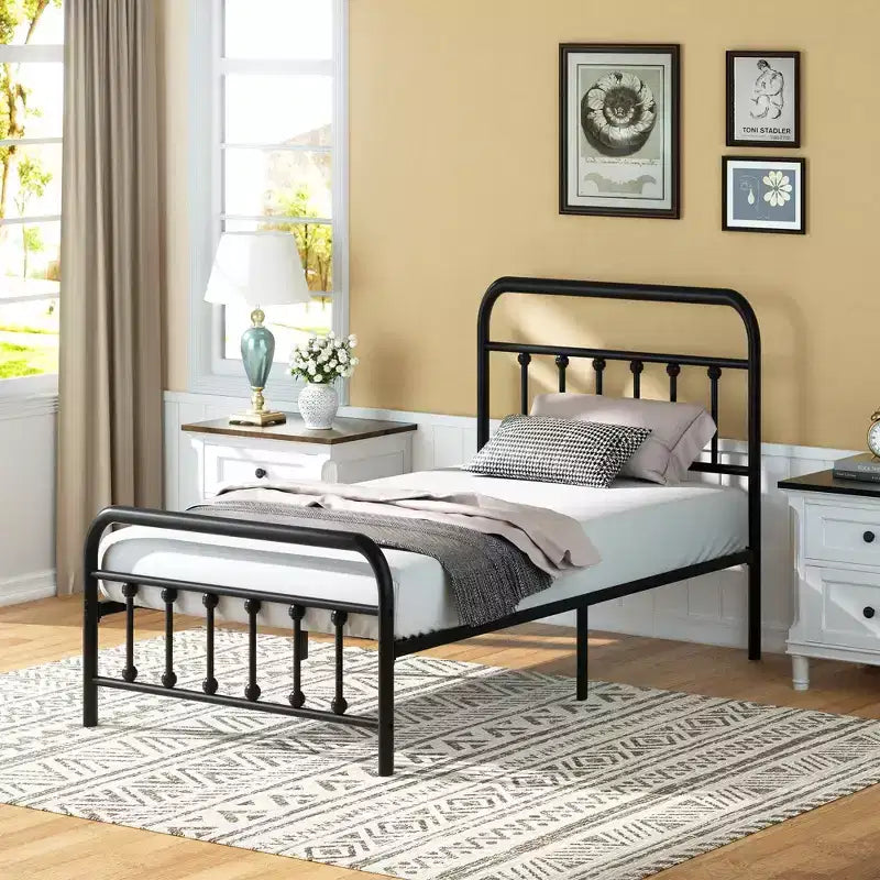 Cadre de lit plateforme double en métal avec tête et pied de lit - Rangement 30 cm, Pas besoin de sommier tapissier