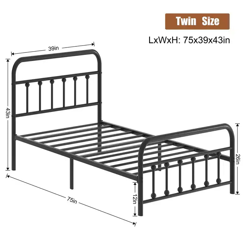 Cadre de lit plateforme double en métal avec tête et pied de lit - Rangement 30 cm, Pas besoin de sommier tapissier