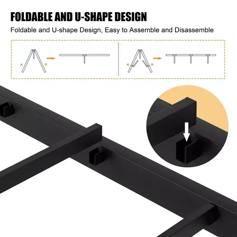 Cadre de lit plateforme double en métal avec tête et pied de lit - Rangement 30 cm, Pas besoin de sommier tapissier