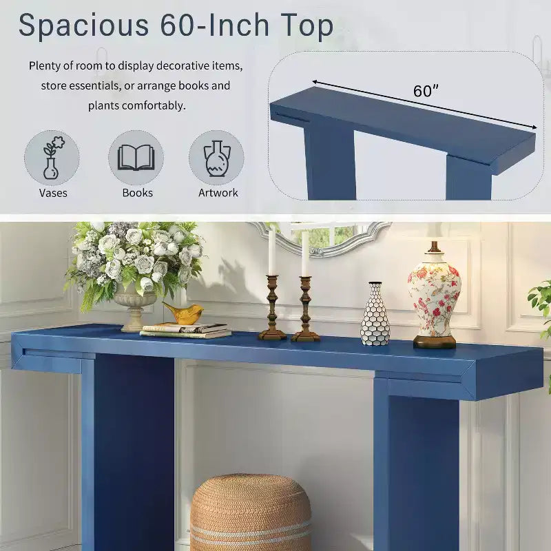 Table console géométrique moderne de 60 po avec pieds réglables - MDF noir, table de canapé d'entrée