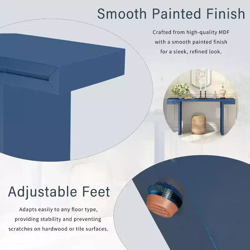 Table console géométrique moderne de 60 po avec pieds réglables - MDF noir, table de canapé d'entrée