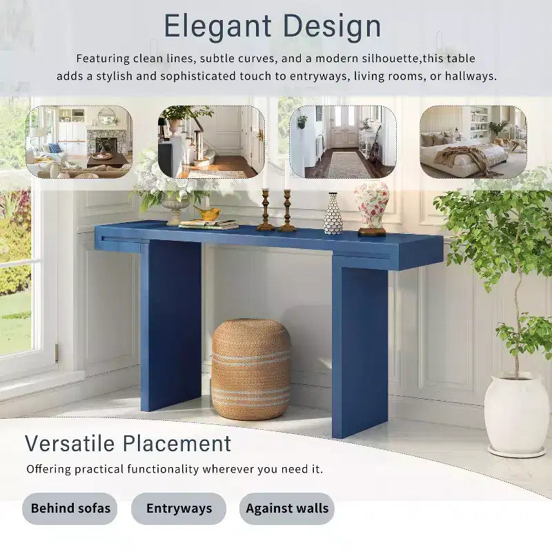 Table console géométrique moderne de 60 po avec pieds réglables - MDF noir, table de canapé d'entrée