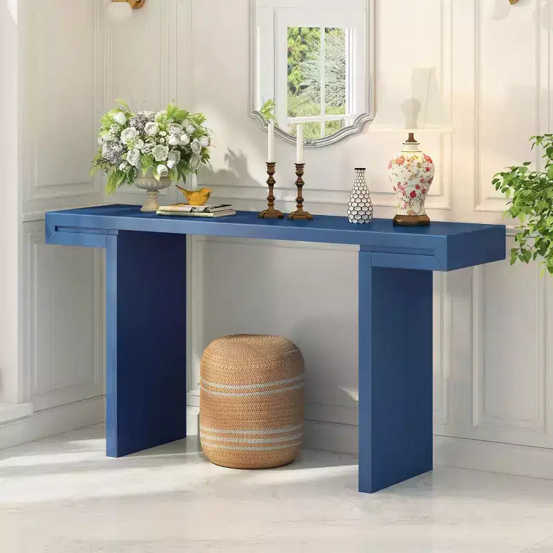 Table console géométrique moderne de 60 po avec pieds réglables - MDF noir, table de canapé d'entrée