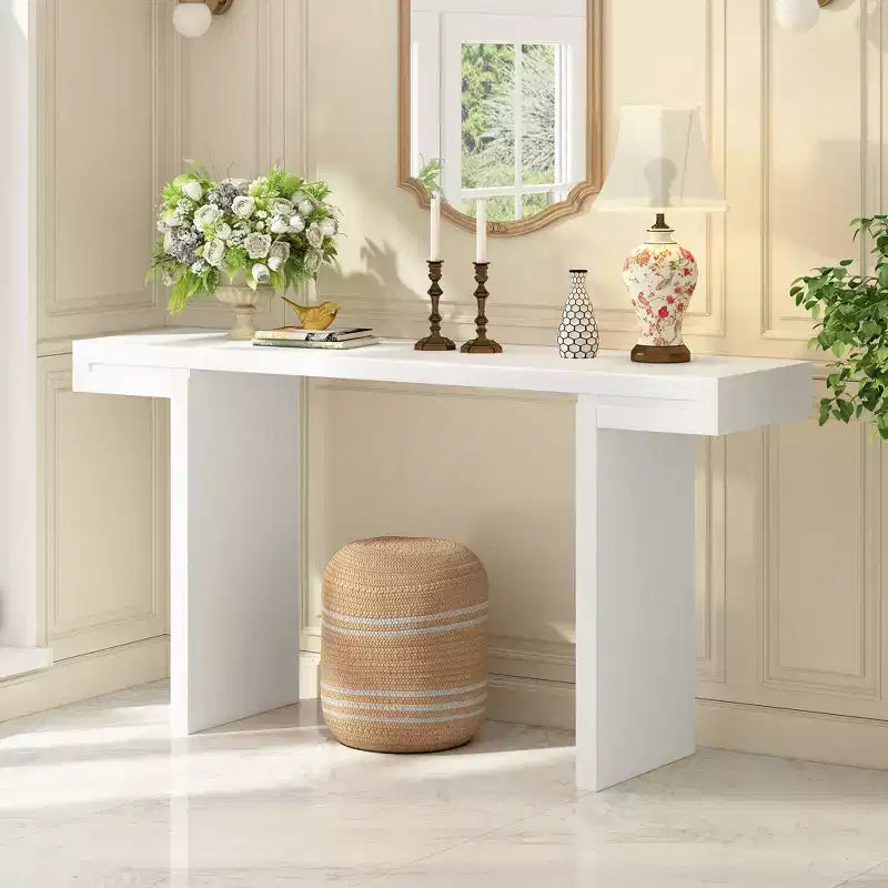 Table console géométrique moderne de 60 po avec pieds réglables - MDF noir, table de canapé d'entrée