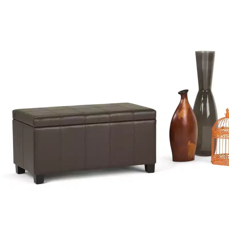 Banc de rangement rectangulaire de 91 cm avec assise en similicuir et cadre en bois - pour pied de lit