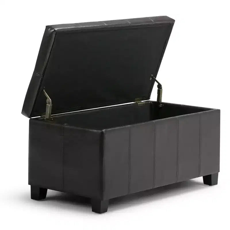 Banc de rangement rectangulaire de 91 cm avec assise en similicuir et cadre en bois - pour pied de lit