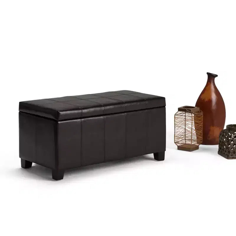 Banc de rangement rectangulaire de 91 cm avec assise en similicuir et cadre en bois - pour pied de lit