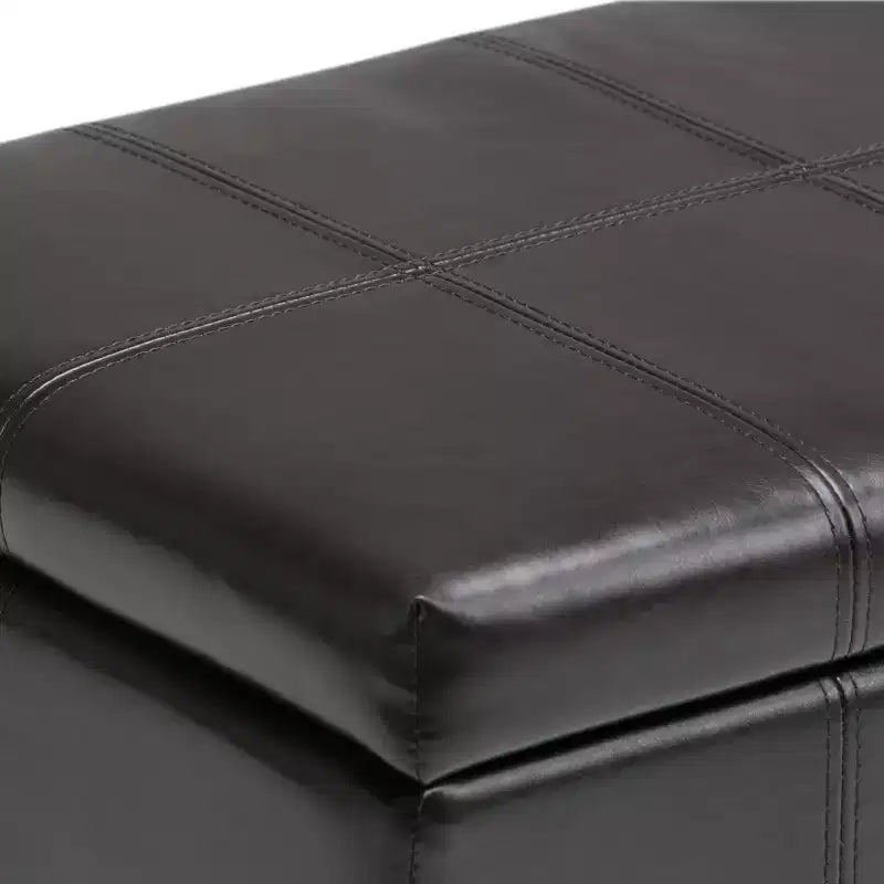 Banc de rangement rectangulaire de 91 cm avec assise en similicuir et cadre en bois - pour pied de lit