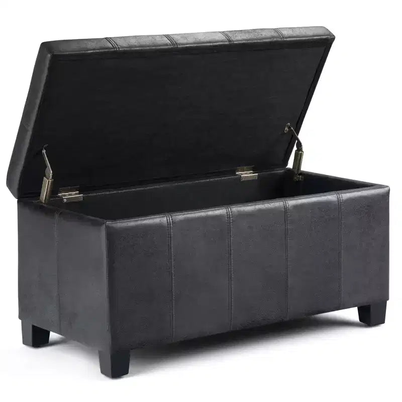 Banc de rangement rectangulaire de 91 cm avec assise en similicuir et cadre en bois - pour pied de lit