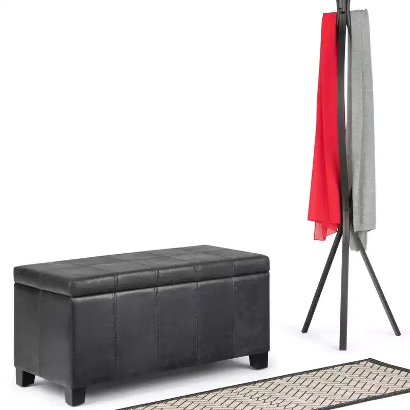 Banc de rangement rectangulaire de 91 cm avec assise en similicuir et cadre en bois - pour pied de lit