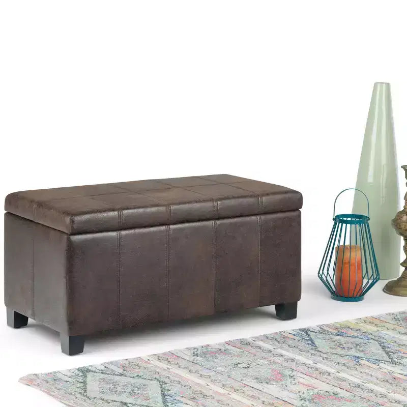 Banc de rangement rectangulaire de 91 cm avec assise en similicuir et cadre en bois - pour pied de lit
