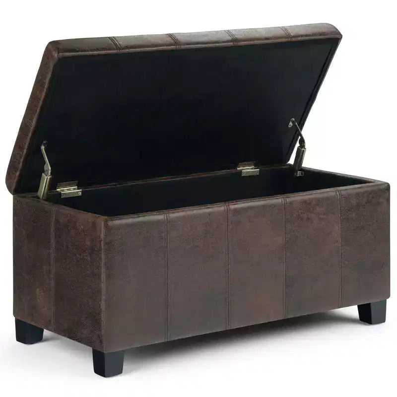 Banc de rangement rectangulaire de 91 cm avec assise en similicuir et cadre en bois - pour pied de lit