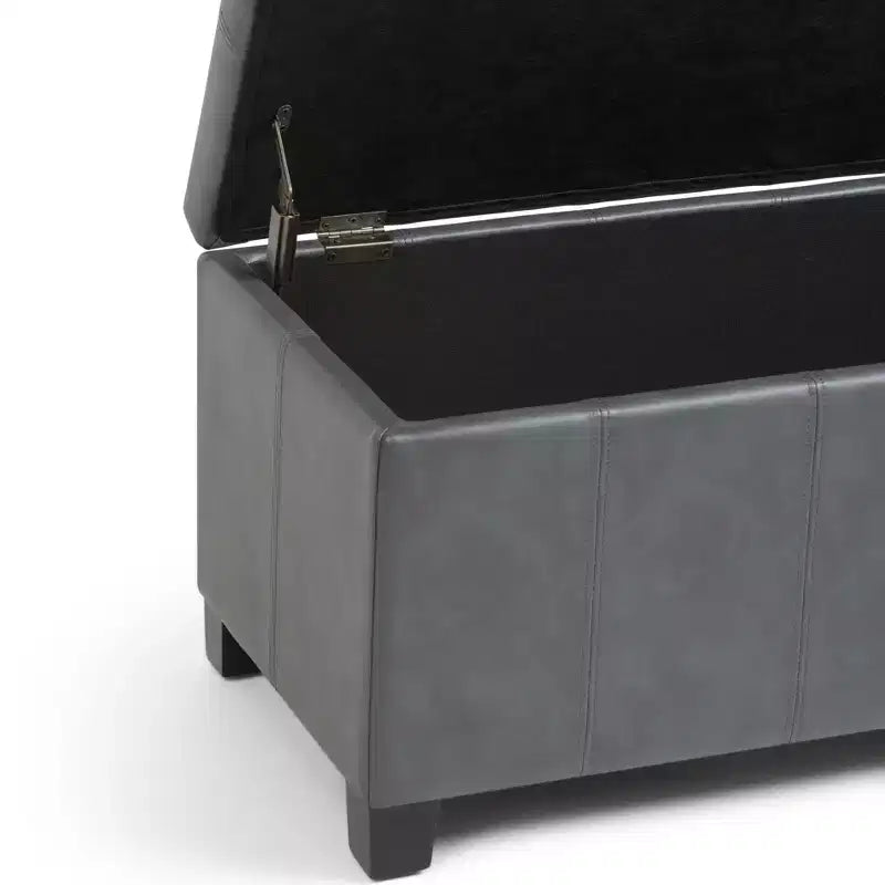 Banc de rangement rectangulaire de 91 cm avec assise en similicuir et cadre en bois - pour pied de lit