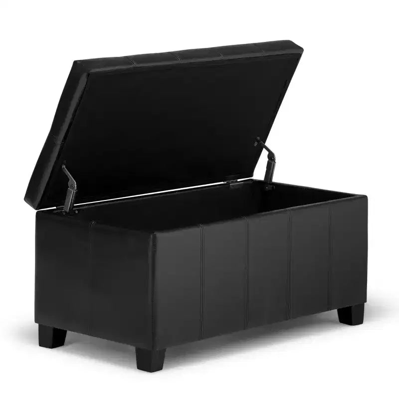 Banc de rangement rectangulaire de 91 cm avec assise en similicuir et cadre en bois - pour pied de lit
