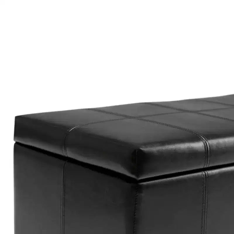 Banc de rangement rectangulaire de 91 cm avec assise en similicuir et cadre en bois - pour pied de lit