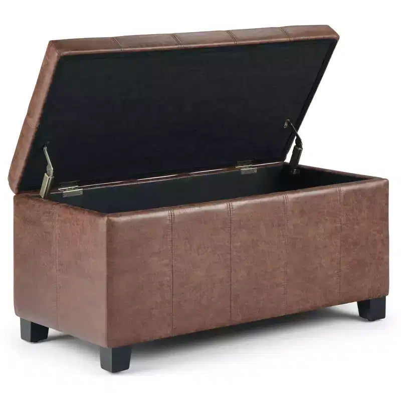 Banc de rangement rectangulaire de 91 cm avec assise en similicuir et cadre en bois - pour pied de lit