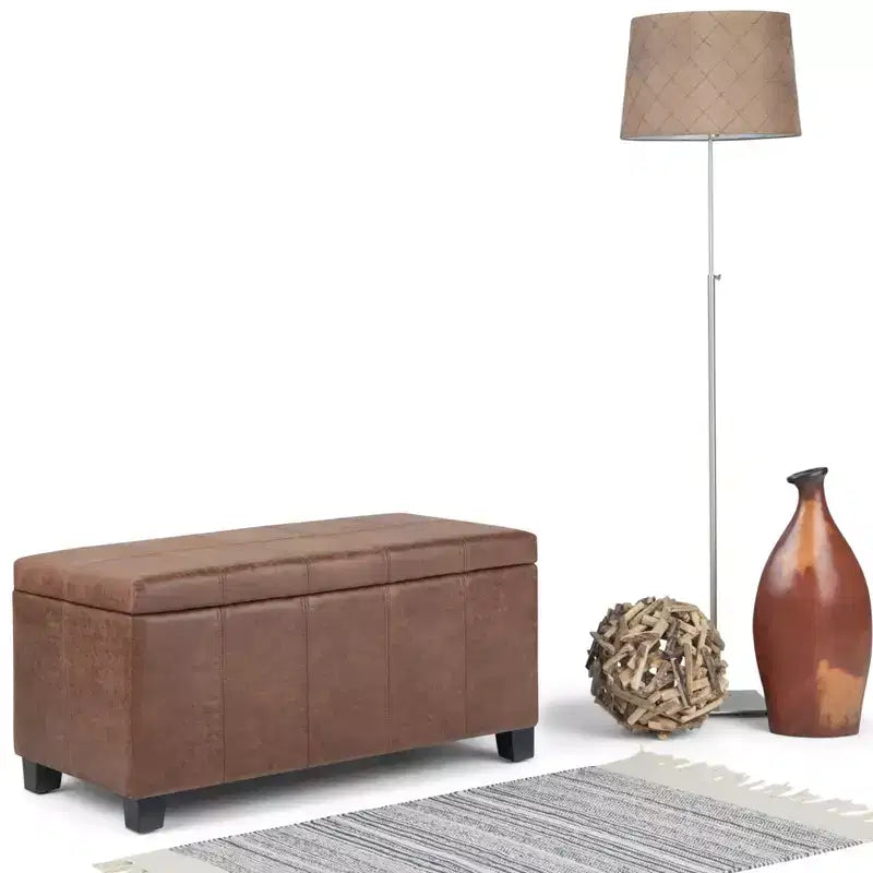 Banc de rangement rectangulaire de 91 cm avec assise en similicuir et cadre en bois - pour pied de lit